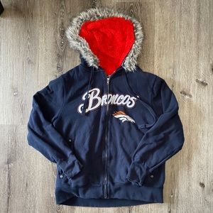 Fuzzy Broncos Sweatshirt Faux Fur Hood